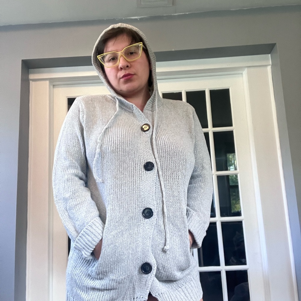 Gray Cable Knit Cardigan Sweater